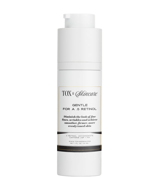 TOX & Skincare Gentle 0.5 Retinol Serum bottle for smoother skin appearance.