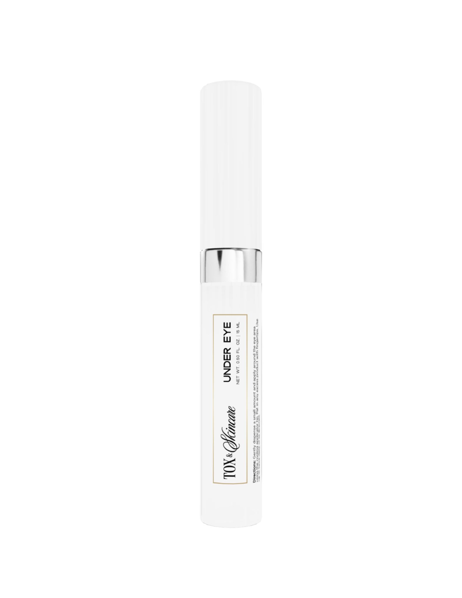 Tox & Alchimie Under Eye Serum, 15 ml, white tube with silver accent.